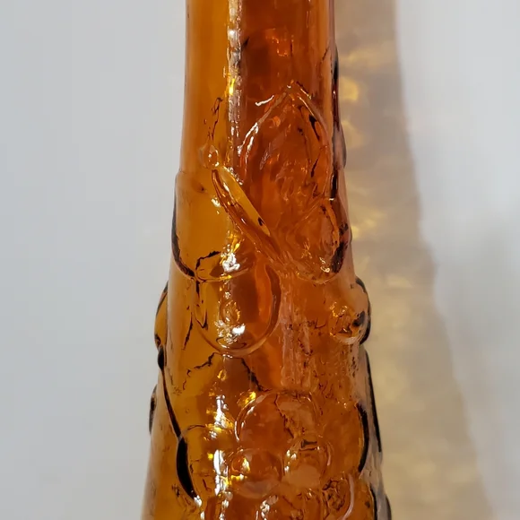 Vntg Empoli 15 1/2" Amber Butterfly & Flower Bottle - Picture 6 of 11